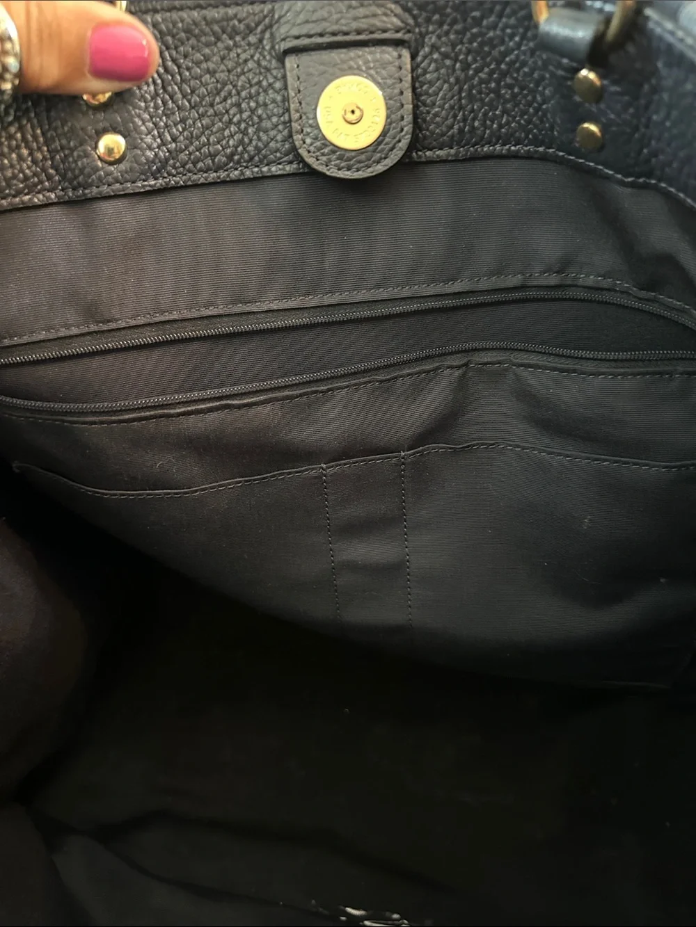 Coach Navy Signature Canvas Tote with White Leather Medallion